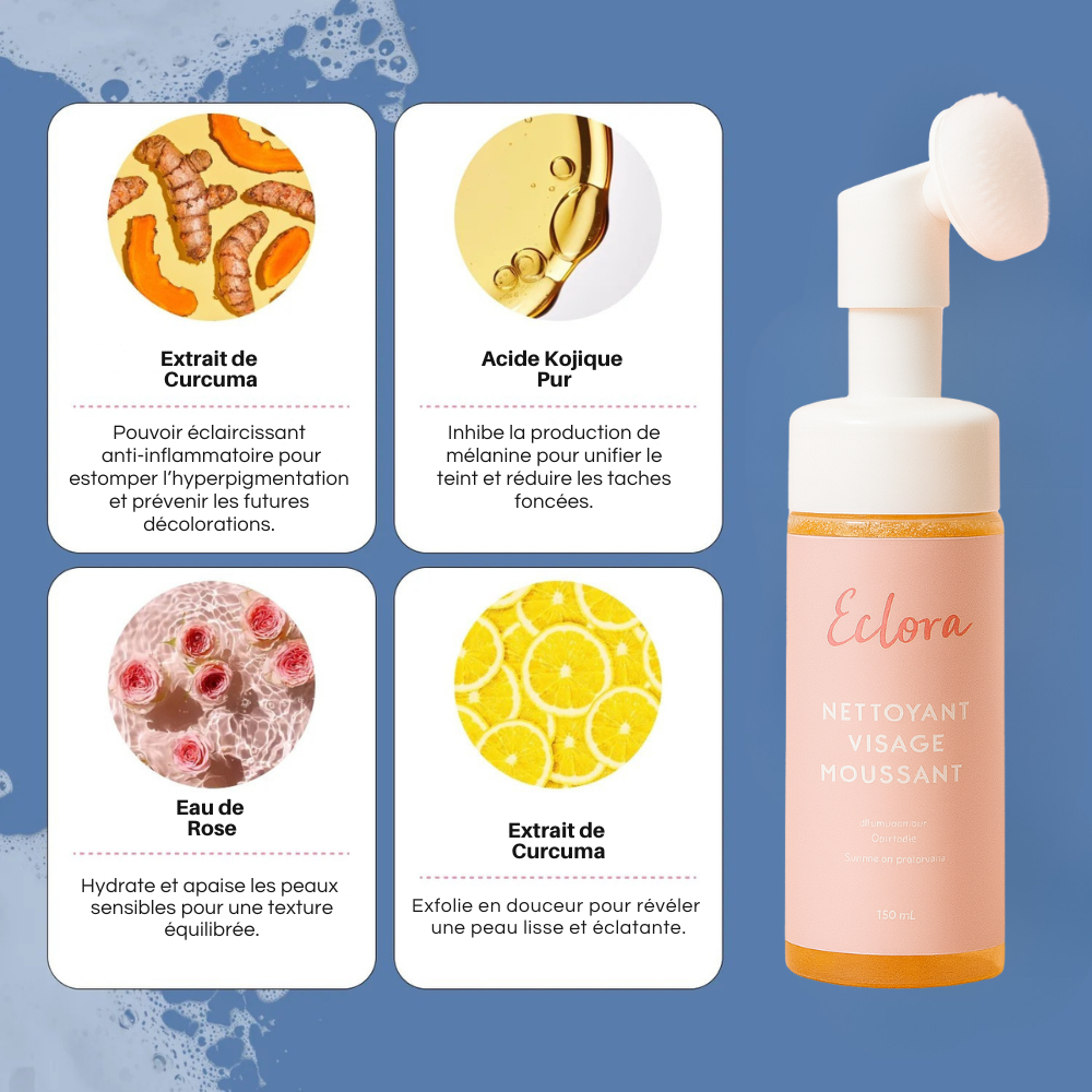 Nettoyant Éclora – Formule éclaircissante au curcuma & acide kojique